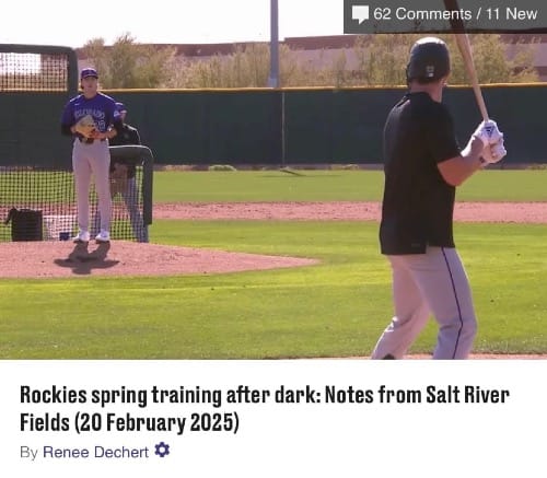 Chase Dollander faces Kris Bryant in a spring training at-bat.